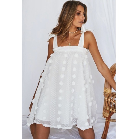 Vici Dresses & Skirts - Boutique Pom Pom Tie Shoulder Mini Summer Dress sz S